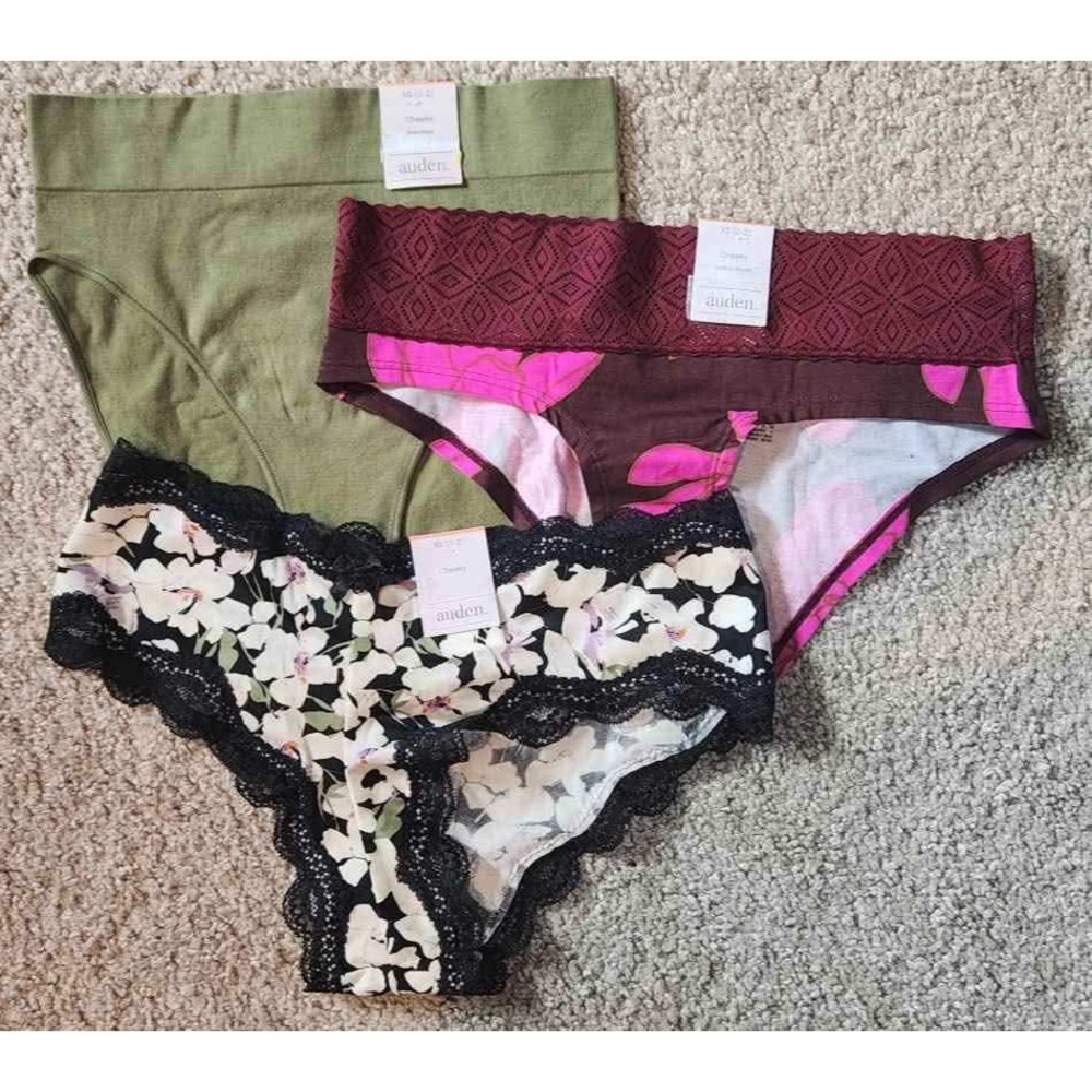 Auden Womens Cheeky Underwear Bundle 3pk XS Olive Floral Lace Seamless Panties
